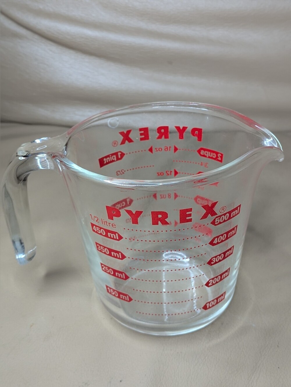 Vintage Pyrex Clear Glass 2 Cups Measuring Cup with Red Markings